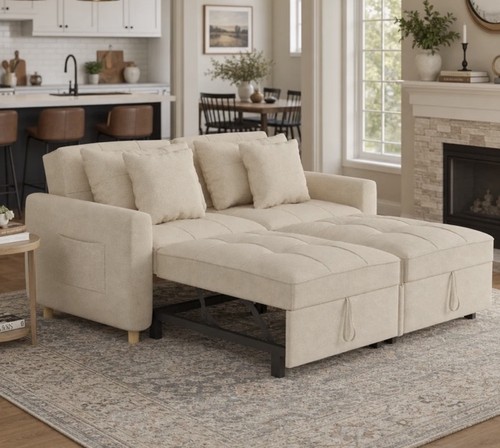Beige seater sofa bed pull - 2,
